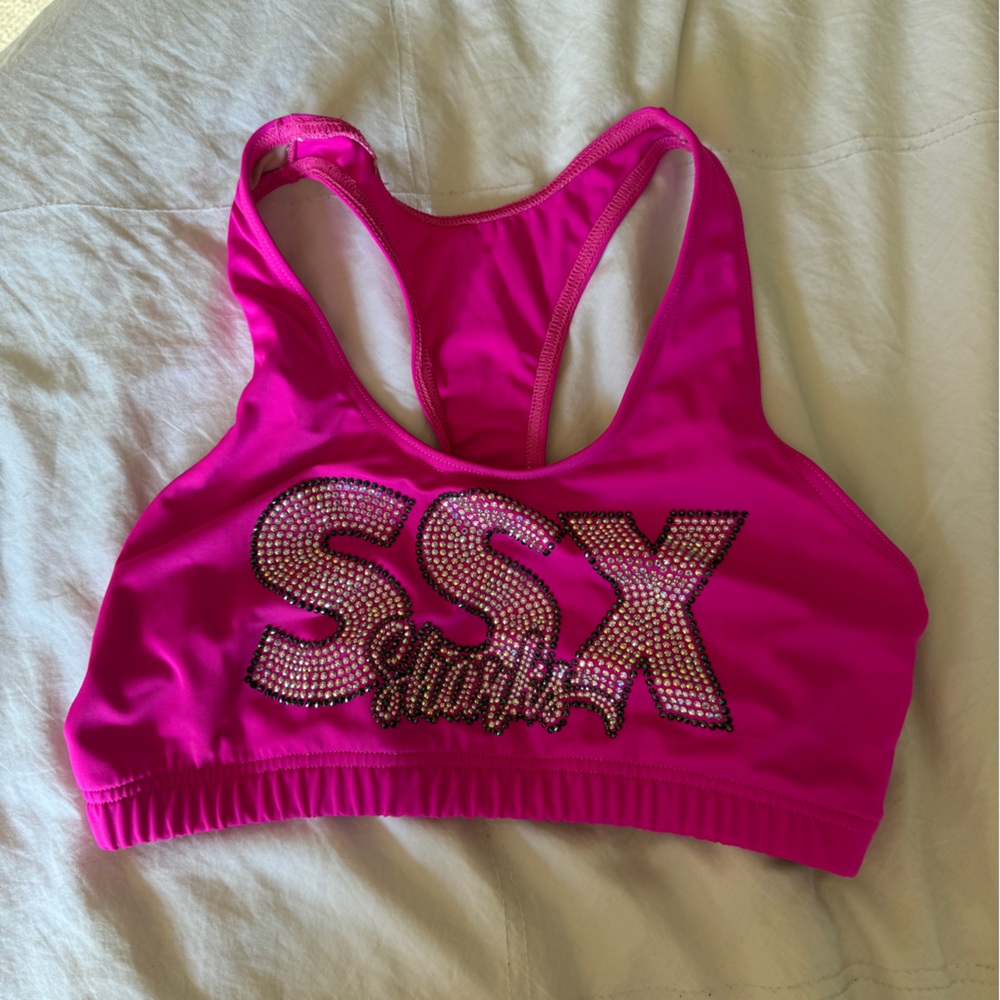 Pink SSX rhinestone sports bra